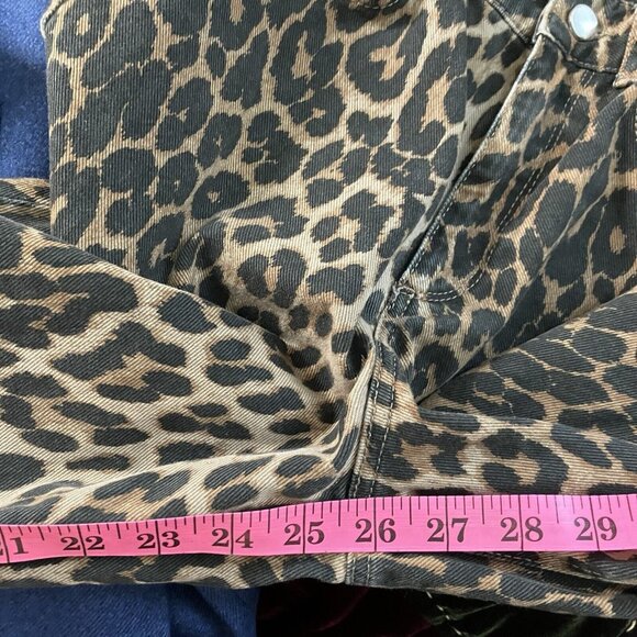 Zara Animal Print Jeans Womens 00 Wide Leg Raw Hem Leopard Cheetah - Picture 8 of 10